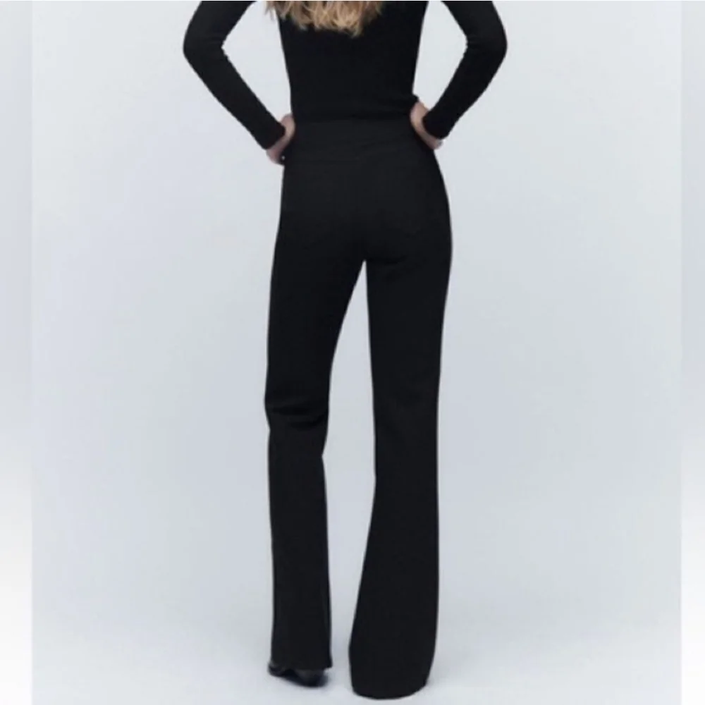 ZARA Black Flared Dress pants With Gold Buttons Size USA Medium